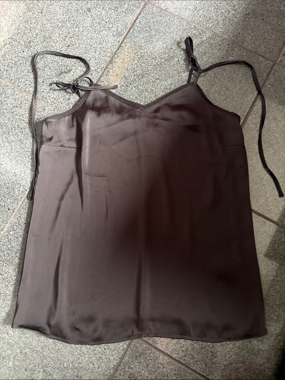 RW&CO. Brown Satin V-Neck Tie-Shoulder Cami